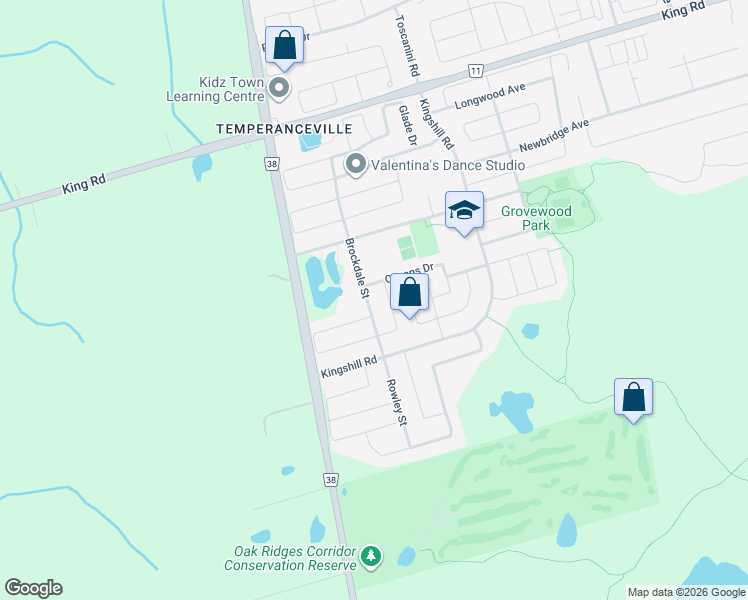map of restaurants, bars, coffee shops, grocery stores, and more near 41 Brockdale Street in Richmond Hill