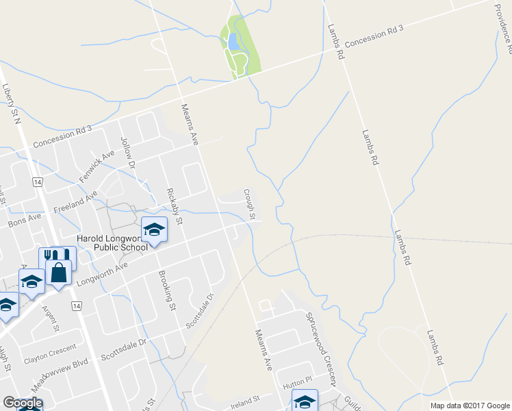 map of restaurants, bars, coffee shops, grocery stores, and more near 15 Crough Street in Bowmanville