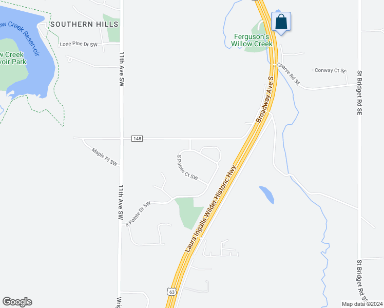 map of restaurants, bars, coffee shops, grocery stores, and more near 6037 South Pointe Drive Southwest in Rochester