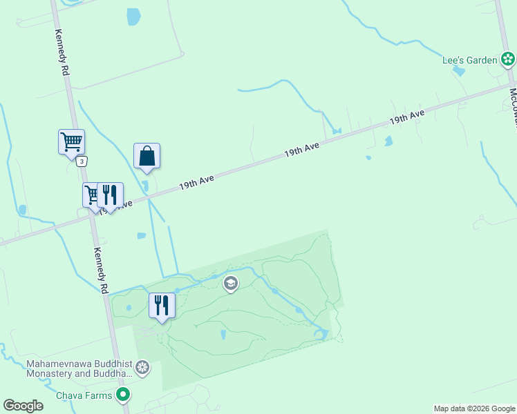 map of restaurants, bars, coffee shops, grocery stores, and more near 4805 19th Avenue in Markham