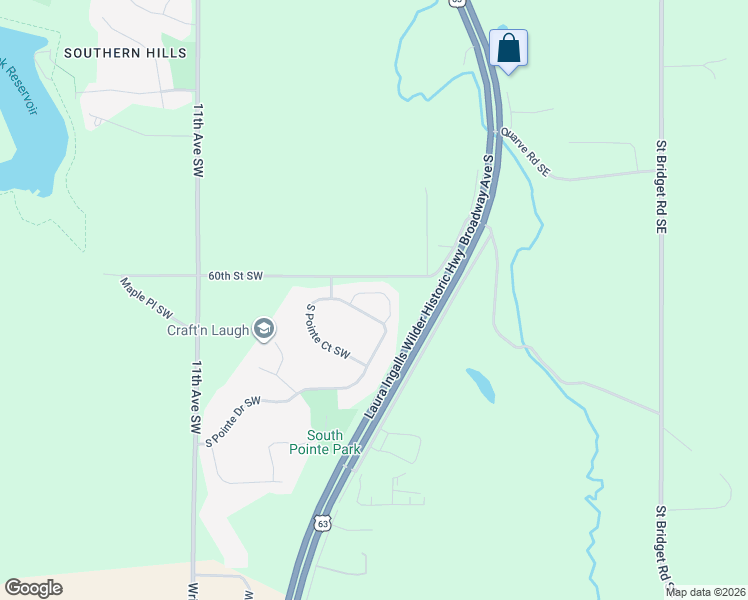 map of restaurants, bars, coffee shops, grocery stores, and more near 6079 South Pointe Drive Southwest in Rochester