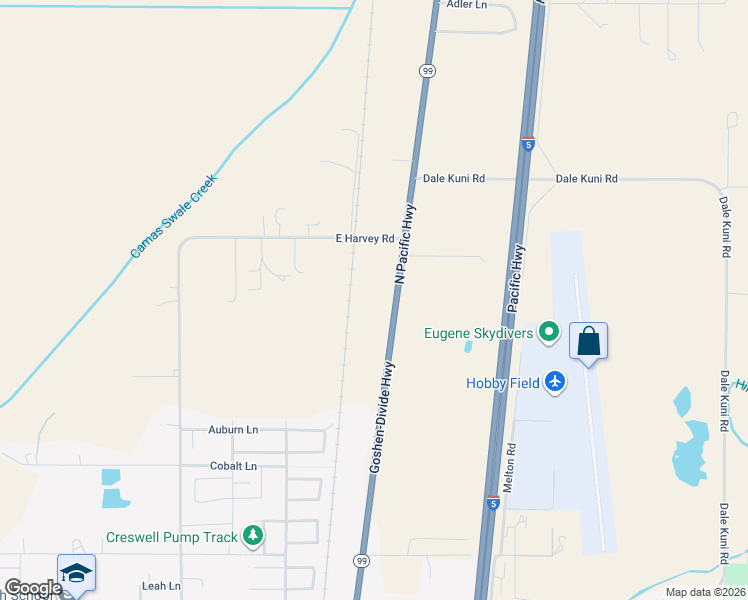 map of restaurants, bars, coffee shops, grocery stores, and more near 83650 North Pacific Highway in Creswell