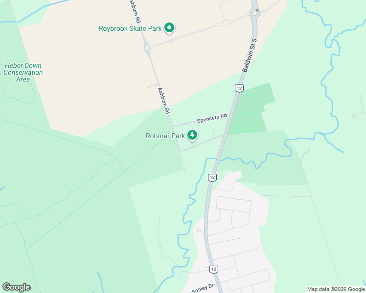 map of restaurants, bars, coffee shops, grocery stores, and more near 38 Robmar Street in Whitby
