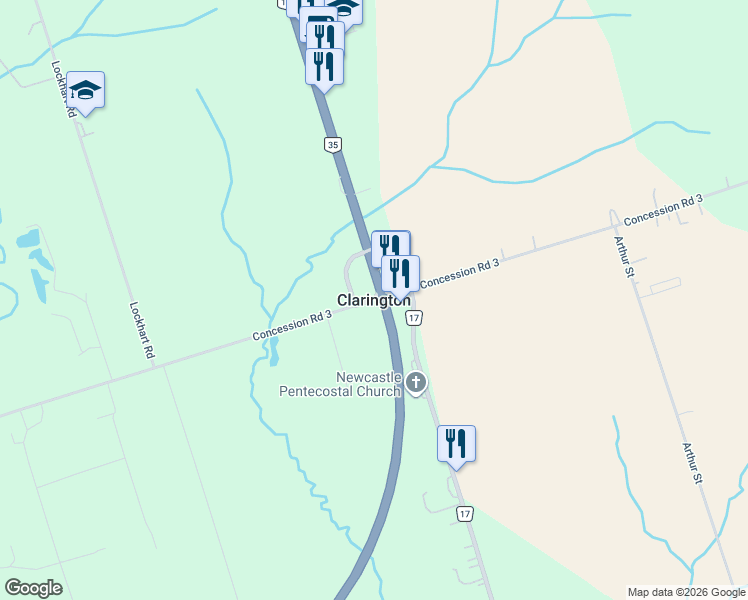 map of restaurants, bars, coffee shops, grocery stores, and more near in Clarington