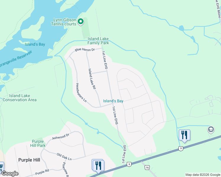 map of restaurants, bars, coffee shops, grocery stores, and more near 713095 1st Line EHS in Mono