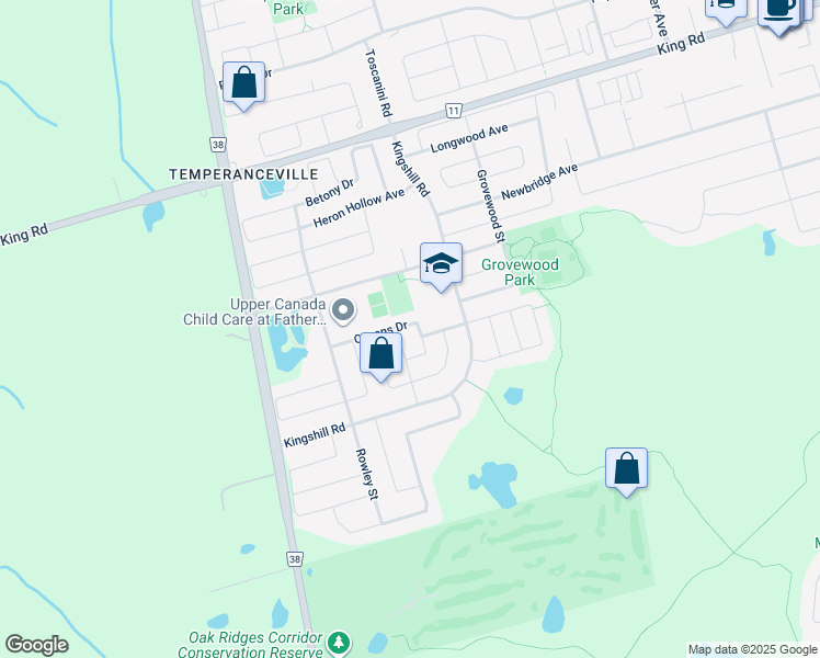map of restaurants, bars, coffee shops, grocery stores, and more near 57 Cozens Drive in Richmond Hill