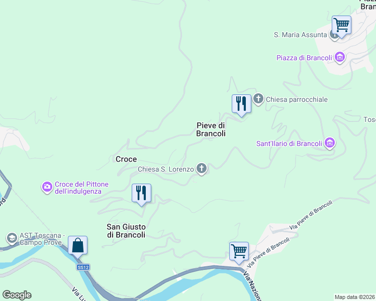 map of restaurants, bars, coffee shops, grocery stores, and more near 5662 Via Pieve di Brancoli in Lucca