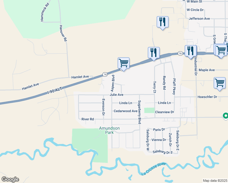 map of restaurants, bars, coffee shops, grocery stores, and more near 891 Aspen Boulevard in Sparta
