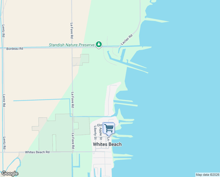 map of restaurants, bars, coffee shops, grocery stores, and more near 5100 Beachwood Road in Standish