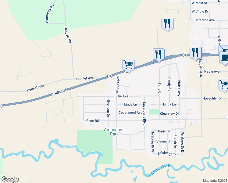 map of restaurants, bars, coffee shops, grocery stores, and more near 891 Aspen Boulevard in Sparta