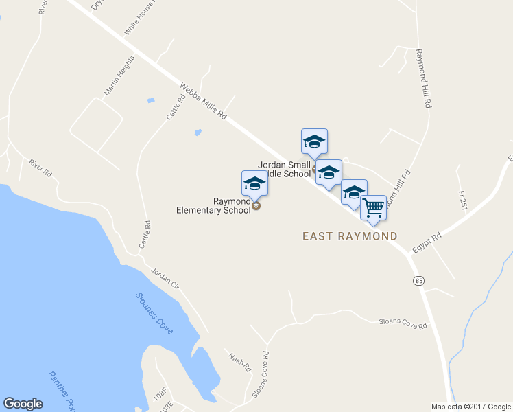 map of restaurants, bars, coffee shops, grocery stores, and more near 434 Webbs Mills Road in Raymond
