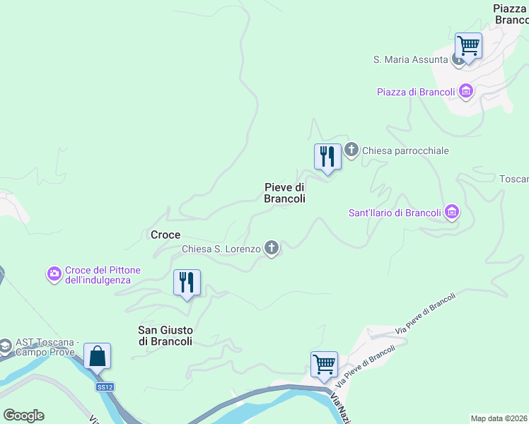 map of restaurants, bars, coffee shops, grocery stores, and more near 5662 Via Pieve di Brancoli in Lucca