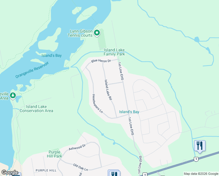 map of restaurants, bars, coffee shops, grocery stores, and more near 10 Island Lake Road in Mono