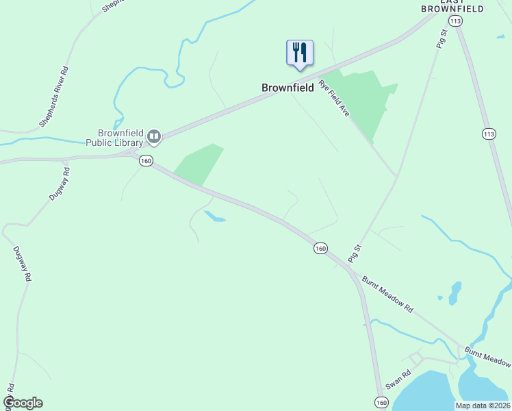 map of restaurants, bars, coffee shops, grocery stores, and more near 104 Spring Street in Brownfield