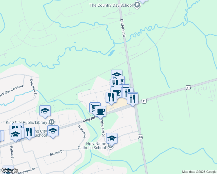 map of restaurants, bars, coffee shops, grocery stores, and more near 32 Tatton Court in Regional Municipality of York