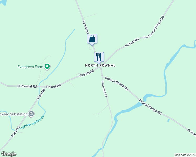 map of restaurants, bars, coffee shops, grocery stores, and more near 851 Lawrence Road in Pownal