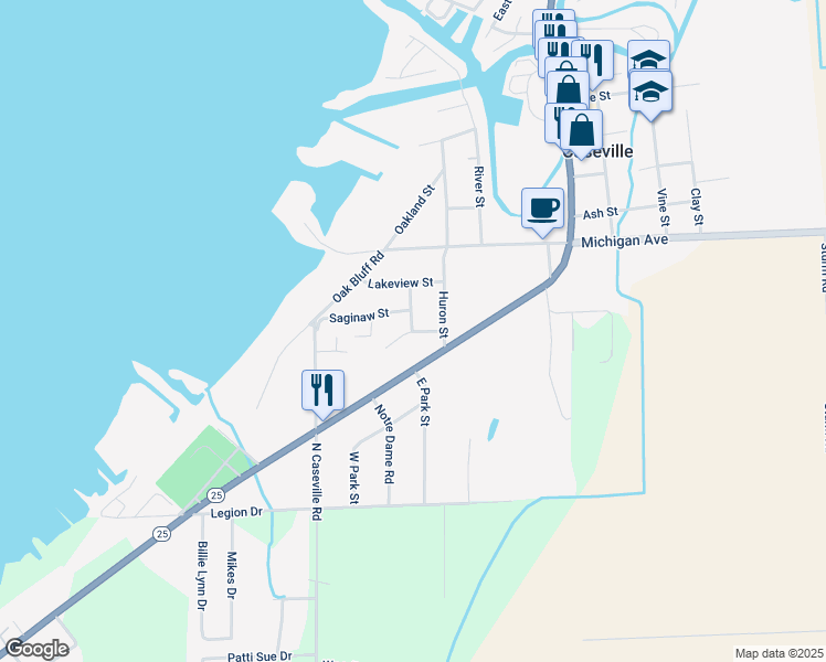 map of restaurants, bars, coffee shops, grocery stores, and more near 6876 Dormey Street in Caseville