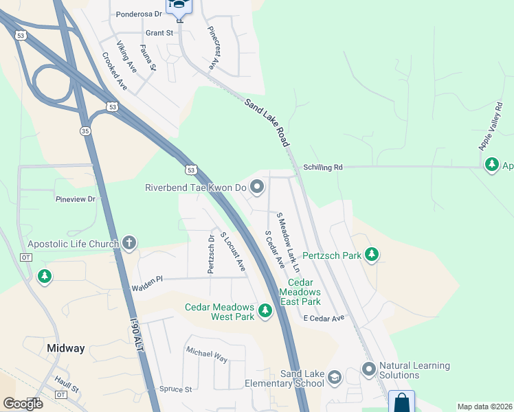 map of restaurants, bars, coffee shops, grocery stores, and more near 2714 South Cedar Avenue in Holmen