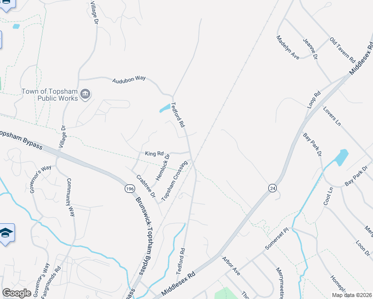 map of restaurants, bars, coffee shops, grocery stores, and more near 129 Tedford Road in Topsham