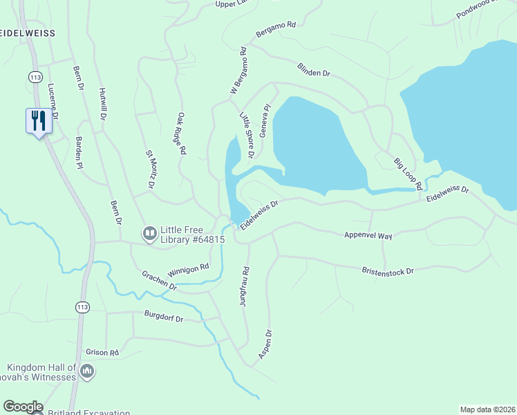 map of restaurants, bars, coffee shops, grocery stores, and more near 46 Eidelweiss Drive in Madison