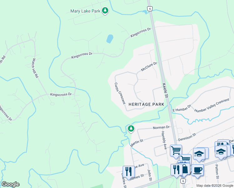 map of restaurants, bars, coffee shops, grocery stores, and more near 90 Curtis Crescent in King City