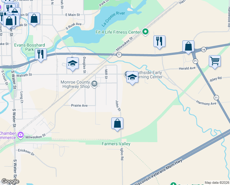 map of restaurants, bars, coffee shops, grocery stores, and more near 820 John Street in Sparta