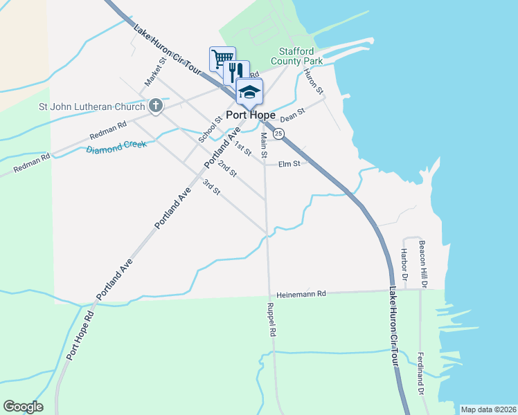 map of restaurants, bars, coffee shops, grocery stores, and more near 4143 Main Street in Port Hope