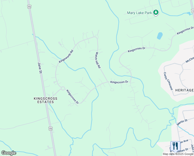 map of restaurants, bars, coffee shops, grocery stores, and more near 290 Kingscross Drive in King City