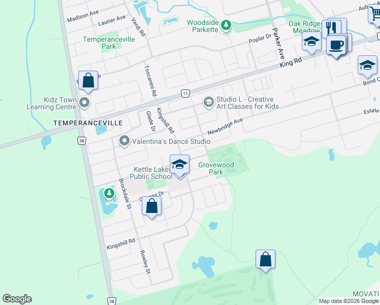 map of restaurants, bars, coffee shops, grocery stores, and more near 9 Grand Oak Drive in Richmond Hill