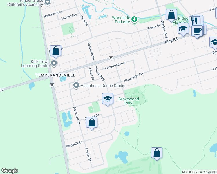 map of restaurants, bars, coffee shops, grocery stores, and more near 63 Newbridge Avenue in Richmond Hill