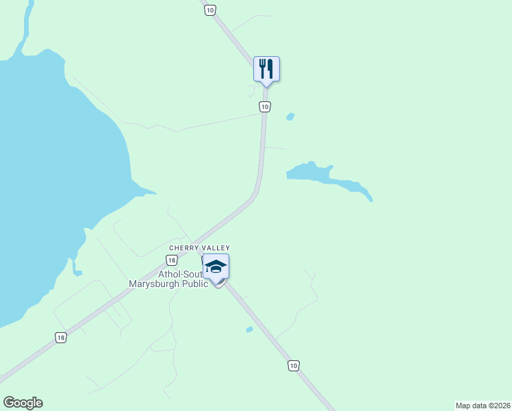 map of restaurants, bars, coffee shops, grocery stores, and more near 1654 County Road 10 in Prince Edward