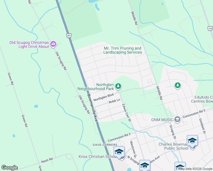 map of restaurants, bars, coffee shops, grocery stores, and more near 32 Ray Richards Street in Clarington