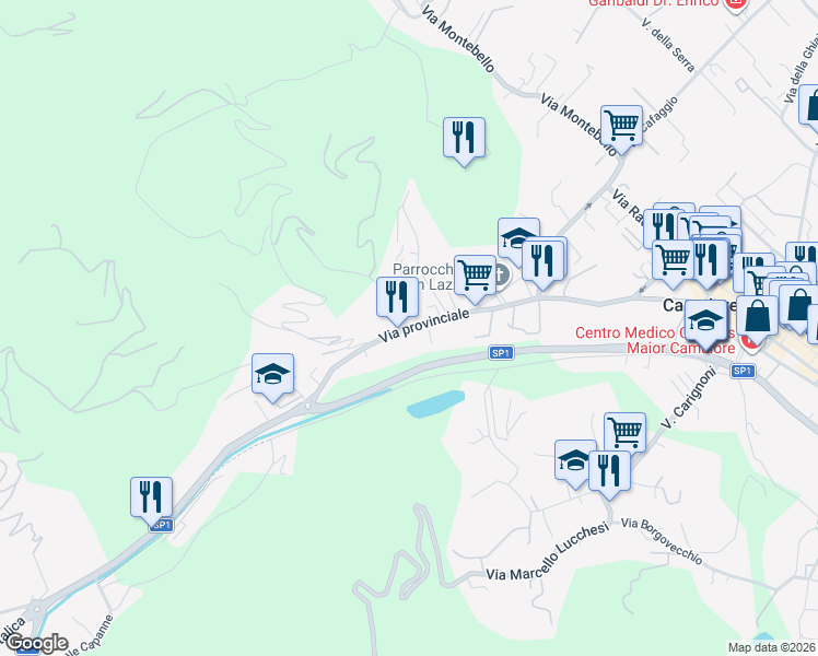 map of restaurants, bars, coffee shops, grocery stores, and more near 153 Via Lucca Camaiore Viareggio in Camaiore