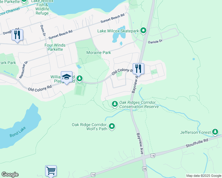 map of restaurants, bars, coffee shops, grocery stores, and more near 22 Tiger Lily Street in Richmond Hill