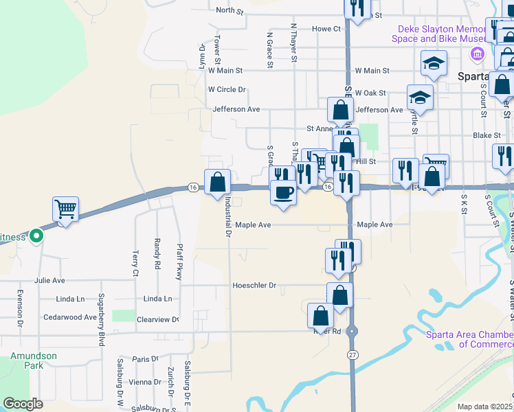 map of restaurants, bars, coffee shops, grocery stores, and more near 1111 West Wisconsin Street in Sparta
