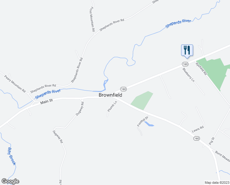map of restaurants, bars, coffee shops, grocery stores, and more near 237 Main Street in Brownfield