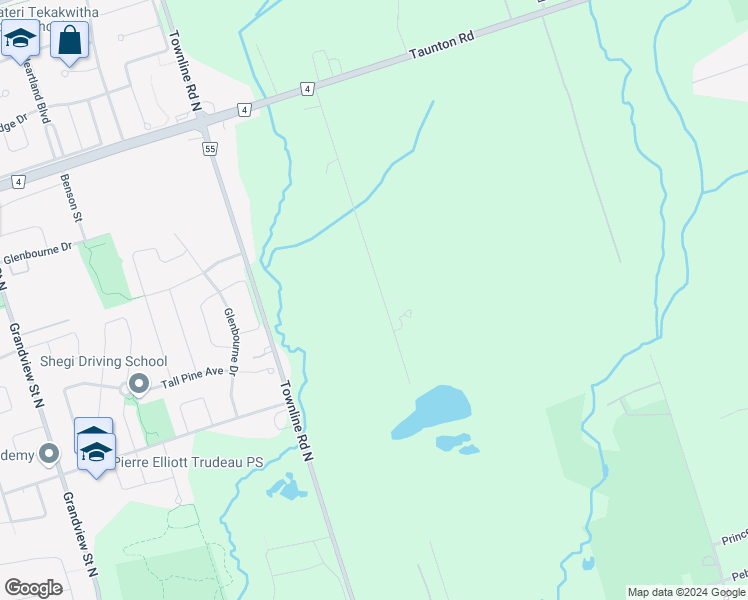 map of restaurants, bars, coffee shops, grocery stores, and more near 4550 Fices Road in Oshawa