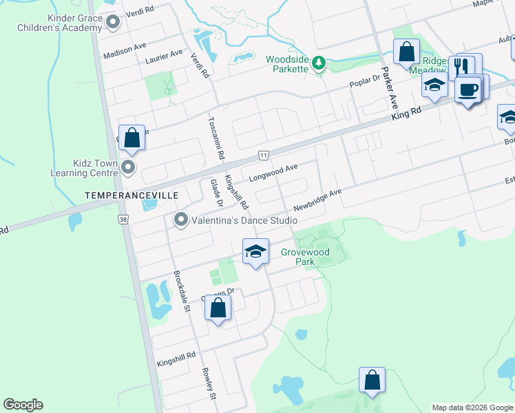 map of restaurants, bars, coffee shops, grocery stores, and more near 63 Newbridge Avenue in Richmond Hill