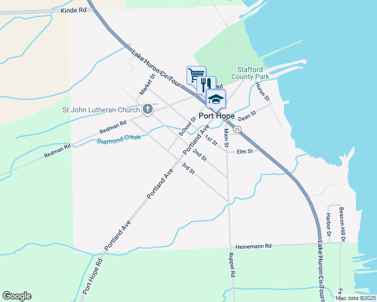 map of restaurants, bars, coffee shops, grocery stores, and more near 4301 2nd Street in Port Hope