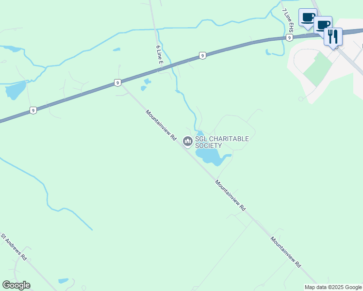 map of restaurants, bars, coffee shops, grocery stores, and more near 19933 Mountainview Road in Caledon