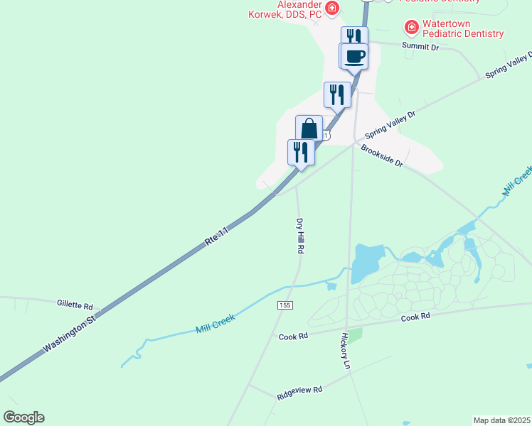 map of restaurants, bars, coffee shops, grocery stores, and more near 18890 U.S. 11 in Watertown
