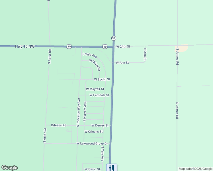 map of restaurants, bars, coffee shops, grocery stores, and more near 2660 South Yale Avenue in Baldwin