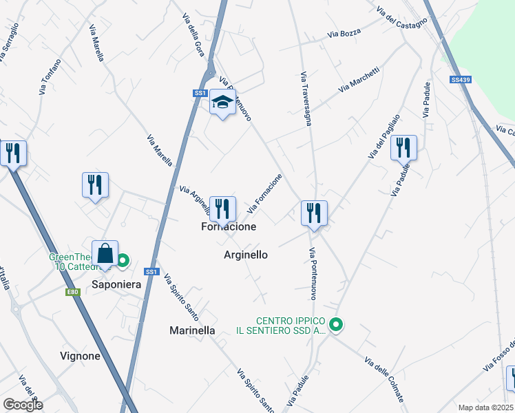 map of restaurants, bars, coffee shops, grocery stores, and more near 15 Via Fornacione in Provincia di Lucca