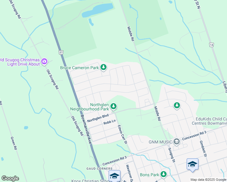 map of restaurants, bars, coffee shops, grocery stores, and more near Fred Jackman Avenue in Bowmanville