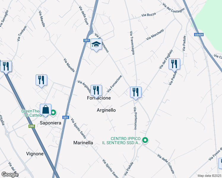 map of restaurants, bars, coffee shops, grocery stores, and more near 15 Via Fornacione in Provincia di Lucca