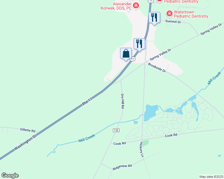map of restaurants, bars, coffee shops, grocery stores, and more near 18890 U.S. 11 in Watertown