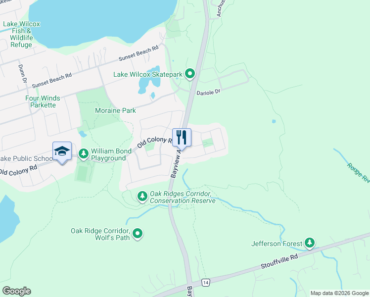 map of restaurants, bars, coffee shops, grocery stores, and more near 1 Balliol Avenue in Richmond Hill