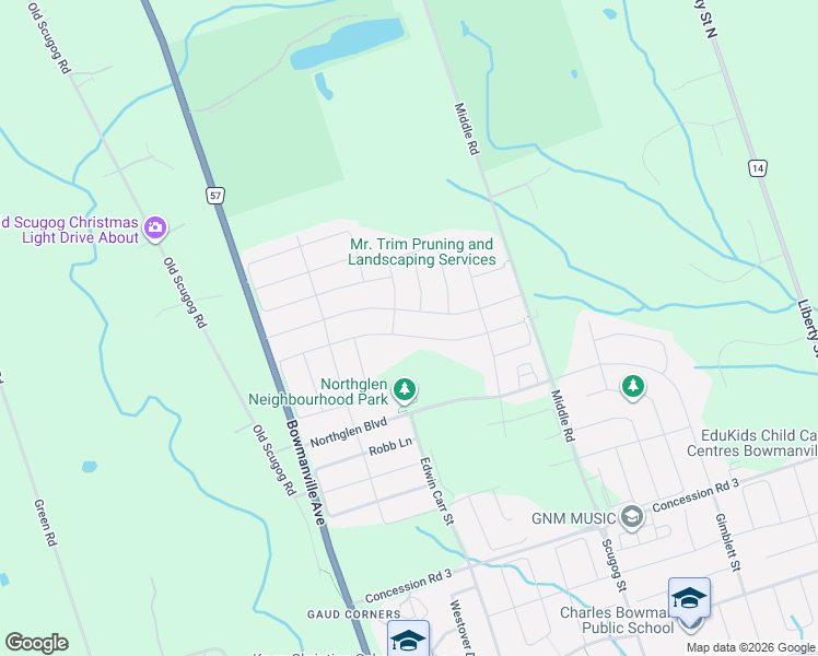 map of restaurants, bars, coffee shops, grocery stores, and more near 84 Fred Jackman Avenue in Clarington
