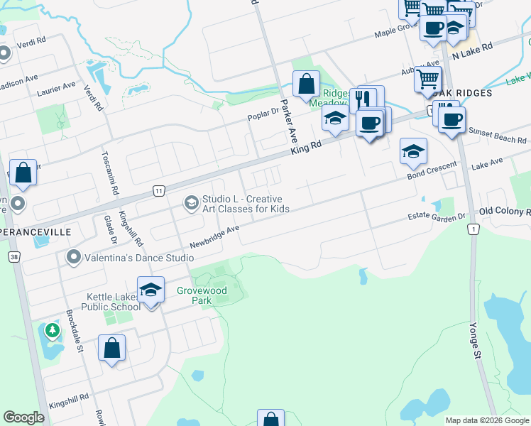 map of restaurants, bars, coffee shops, grocery stores, and more near in Richmond Hill