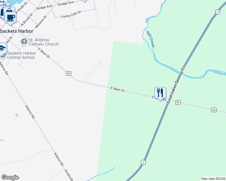 map of restaurants, bars, coffee shops, grocery stores, and more near 370 East Main Street in Sackets Harbor